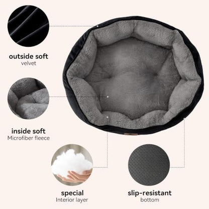 Asvin Medium Dog Bed for Medium Dogs, Large Cat Beds for Indoor Cats, Pet Bed for Puppy and Kitty, Extra Soft & Machine Washable with Anti-Slip & Water-Resistant Oxford Bottom, Black, 25 inches - Image 3