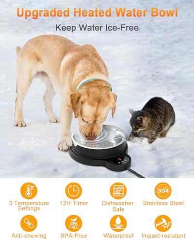 Heated Water Bowl for Dog & Cat, 3 Temperature Settings & 12H Timer, Outdoor Heated Pet Bowl with BPA-Free and 50oz Removable Stainless Steel Bowl, Anti-Chew Cord, for Chickens, Ducks, Birds - Image 2