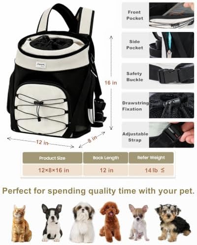 Pet Dog Carrier Backpack Small Dog Medium Cats Front Backpack with Storage Pockets,Adjustable Straps,Ventilated for Hiking Camping Travel,Max 14 lbs (Beige) - Image 2