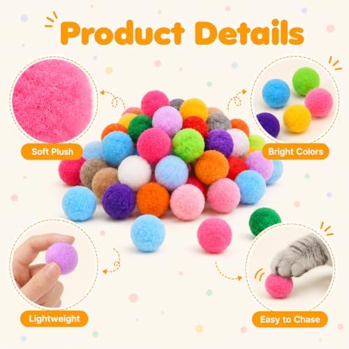 100 Pcs Cat Pom Pom Balls, 1 Inch Colorful Cat Toy Balls - Image 3