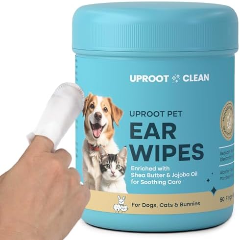 Uproot Clean Cat & Dog Ear Cleaner Finger Wipes: Natural, Disposable, 50ct by UprootClean
