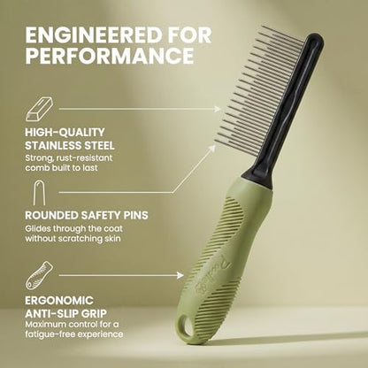 Poodle Grooming Comb - Metal Dematting Comb with Long & Short Stainless Steel Teeth for Removing Matted Hair & Knots, Safe and Gentle for Dogs & Cats (Green) - Image 6