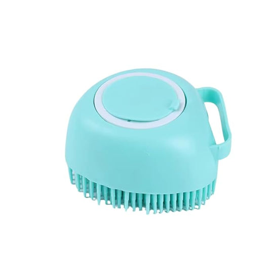 Dog & Cat Bath Brush with Built-In Shampoo Dispenser - 2-in-1 Silicone Pet Grooming Massage Brush for Anxiety Relief & Deep Cleaning - Luxury Spa Treatment (Yellow)