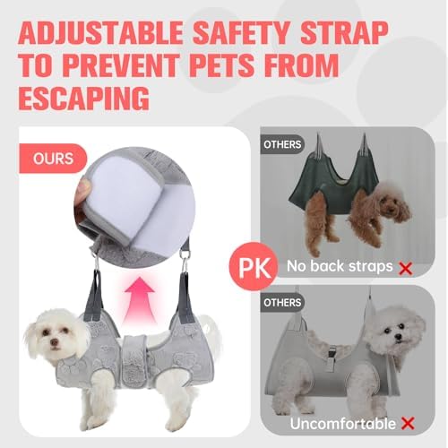 PAWCHIE Dog Grooming Hammock Harness for Dogs & Cats with Pet Nail Clipper Trimmer,Cat Hanger Sling for Trimming Clipping Nails,Warm Plush Dog Hammock Restraint Bag for Small Medium Large Dogs,Grey XS - Image 4