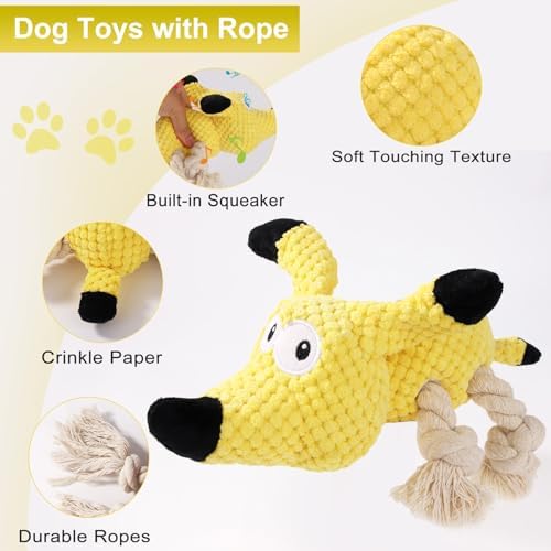 Letsmeet Squeaky Plush Dog Toys - Rope-Designed Interactive Dog Chew Toy for Large Dogs, Puppy Toys for Tug of War, Durable Pet Toys for Dogs - Image 2