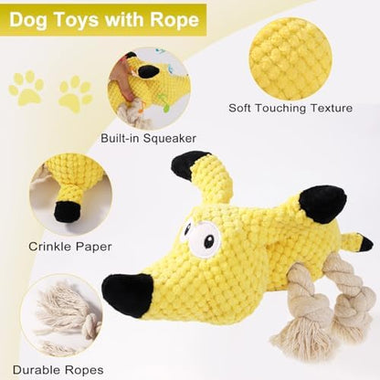 Letsmeet Squeaky Plush Dog Toys - Rope-Designed Interactive Dog Chew Toy for Large Dogs, Puppy Toys for Tug of War, Durable Pet Toys for Dogs - Image 2