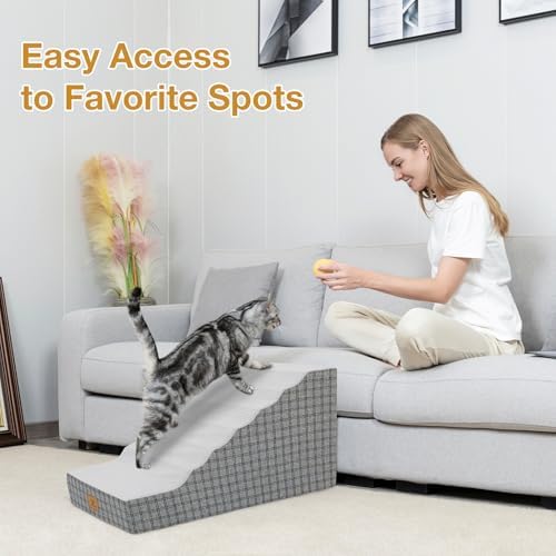 Pets Ramp for High Beds, Small Dogs & Senior Cats - Non-Slip Texture & Machine Washable Cover - Supportive Foam for Joint Comfort, Easy Climb for Couch, Sofa, Furniture (Gery) - Image 5