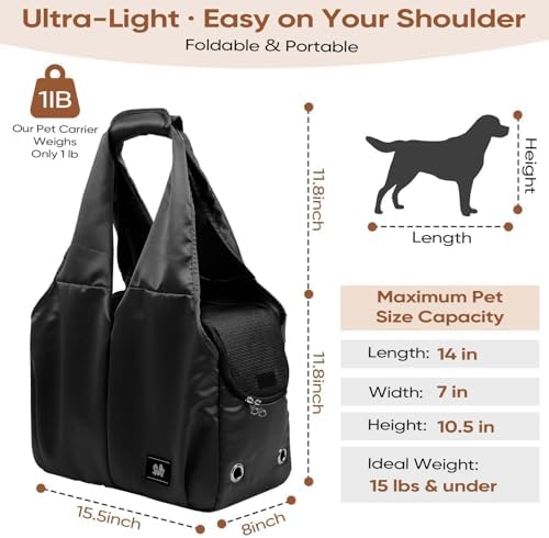Dog Purse Carrier for Small Dogs, Cats, and Puppies – Soft-Sided Travel Pet Tote Bag with 4 Large Pockets, Foldable, Lightweight, Fits Pets up to 15 lbs, for Travel, Outings (Black) - Image 2