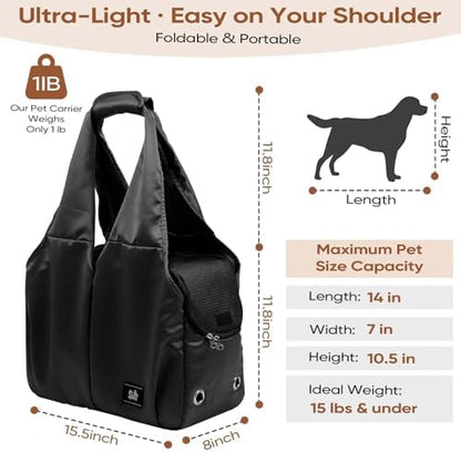 Dog Purse Carrier for Small Dogs, Cats, and Puppies – Soft-Sided Travel Pet Tote Bag with 4 Large Pockets, Foldable, Lightweight, Fits Pets up to 15 lbs, for Travel, Outings (Black) - Image 2