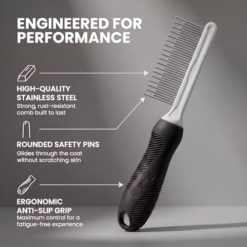 POODLIE Poodle Pet Dog Combs for Grooming Matting - Metal Comb for Dogs with Long & Short Stainless Steel Teeth - Dematting Comb for Cats to Remove Matted Hair & Knots, Black - Image 6