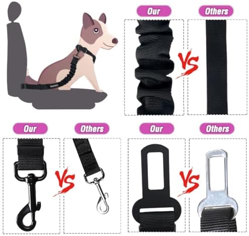 COOYOO Dog Seat Belt, Durability Retractable Dog Car Harness Adjustable Dog Seat Belt for Vehicle Nylon Pet Safety Seat Belts Heavy Duty & Elastic - Image 3