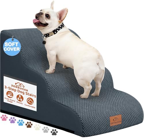 Zerbuger Dog Ramp and Stairs for Bed, Dark Grey 3 Steps 16" H, Nonslip by Zerbuger