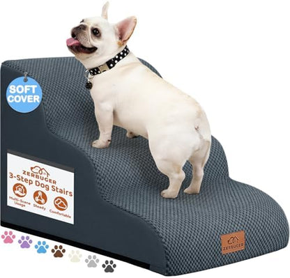 Zerbuger Dog Ramp and Stairs for Bed, Dark Grey 3 Steps 16" H, Nonslip by Zerbuger