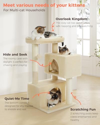Small Cat Tree for Kittens, 32 in Cat Tower with 2 Cozy Condos - Image 3