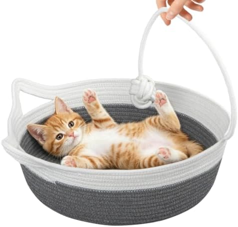 Cotton Rope Woven Cat Bed Basket, Cat Beds for Indoor Cats by WEAVELYRICS
