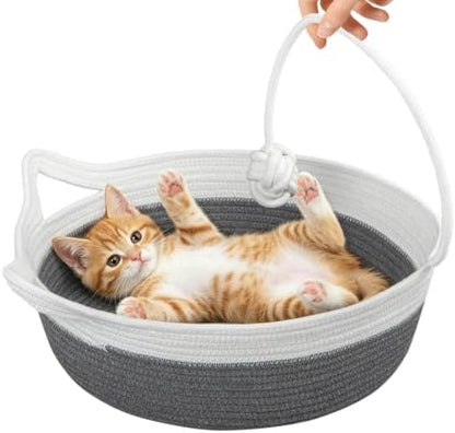 Cotton Rope Woven Cat Bed Basket, Cat Beds for Indoor Cats by WEAVELYRICS