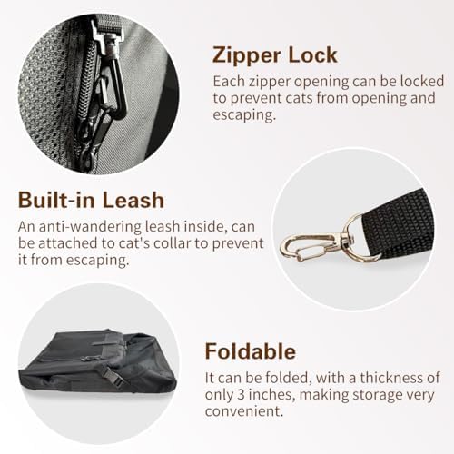 Large Cat Carrier, Portable Soft Sided Road Car Carrier, for Small Dog or Big Cats, 20"x13"x13" Outside Folding Comfortable Design, Black - Image 2