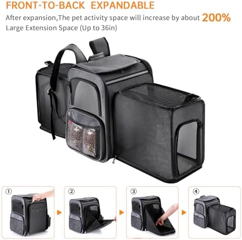 Cat Backpack Carrier,Double Side Expandable Cat Carrier Backpack,Dog Carrier Backpack for Medium Cats and Small Dogs,Puppies Up to 20 Lbs,Pets Carrier Backpack with Breathable Mesh(Grey) - Image 4