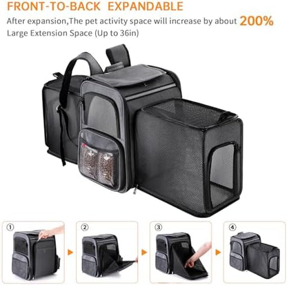Cat Backpack Carrier,Double Side Expandable Cat Carrier Backpack,Dog Carrier Backpack for Medium Cats and Small Dogs,Puppies Up to 20 Lbs,Pets Carrier Backpack with Breathable Mesh(Grey) - Image 4