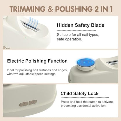 Electric Nail Clippers for Seniors,Smart Nail Clippers 2026 New 3 in 1 Electric Toenail Clipper with Polishing and LED Light,Smart Toenail Clipper 2 Adjustable Speeds for Adults,Baby -Apricot - Image 2
