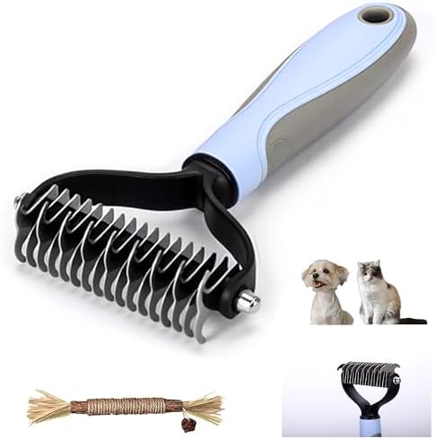 Double Sided Dematting Comb for Dogs & Cats - 2-in-1 Undercoat Rake & Double Coat Dog Brush, Pet Grooming Tool for Removing Mats & Deshedding (Blue) by YTaraHub