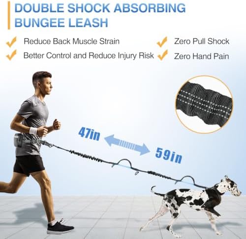 Kytely Hands Free Dog Leash with Zipper Pouch, Wide Padded Waist Dog Running Leash, Dual Padded Handles, Retractable Bungee for Walking Jogging Training Hiking - Image 6
