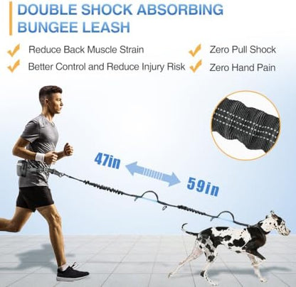 Kytely Hands Free Dog Leash with Zipper Pouch, Wide Padded Waist Dog Running Leash, Dual Padded Handles, Retractable Bungee for Walking Jogging Training Hiking - Image 6