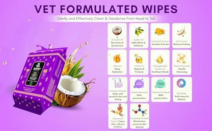 Premium Pet Grooming Glove Wipes for Dogs & Cats, 3X Thick No-Rinse Bathing Gloves, Hypoallergenic Deodorizing Paw & Body Cleaner, Natural Extracts to Hydrate & Nourish, 20 Count, Coconut Scent - Image 6