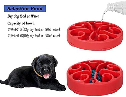 Dog Bowl Slow Pet Feeders Non Skid Bowl Dog Water Bowl Dry Food Bowl Slow Feeder Fun Bowl Slow Eating Bowl for Small Dog Large Dog Medium (Red, L)