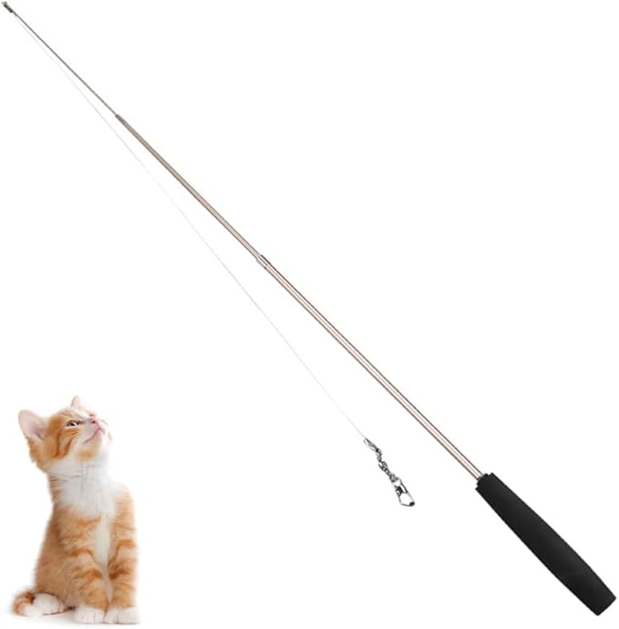MiOYOOW Cat Toys Wand, Retractable Cat Rod 3-Section Interactive Cat Toys with EVA Non-Slip Handle for Indoor Cats Kittens(Not Include Replacement)
