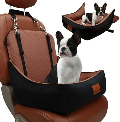 Dog Car Seat & Travel Bed—Fold-Out 35" Pet Carbed for Small Dogs Up to 25 lbs — Velvet Memory Foam,Anti-Slip Grip & Dual Dog Seat Belt for Car Front/Back Seat. by VERGODPRODogCarSeatBed