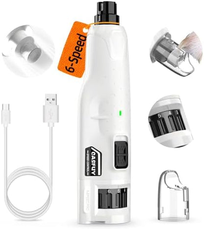 Casfuy Dog Nail Grinder Quiet - (45db) 6-Speed Pet Nail Grinder with 2 LED Lights for Large Medium Small Puppy Dogs/Cats, Professional 3 Ports Rechargeable Electric Dog Nail Trimmer with Dust Cap by casfuy