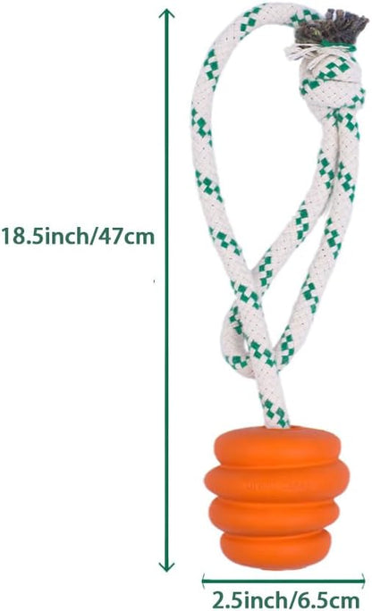 Green Sheep Natural Rubber Dog Ball Rope Toy, Interactive Dog Toy for Small to Large Dogs, Tug of War & Outdoor Play, Orange, Recycle Cotton Rope, Tough Dog Toys