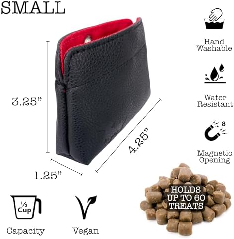 Small Dog Treat Pouch – Slim Vegan Leather Magnetic Pocket Dog Treat Bag for Walking & Training – Discreet Clip On Treat Pouch for Leash, Waistband or Pocket – Mess Free Storage (Black/Red) - Image 4
