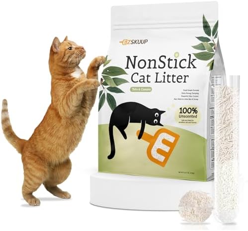 Non-Stick Ultra Clumping Tofu Cat Litter with Cassava, Odor Control Low Tracking Kitty Litter Pellets, Plant-Base Natural Ingredients Cat-Litter, Last Twice as Long as Clay Litter, 9lbs by EZSKUUP