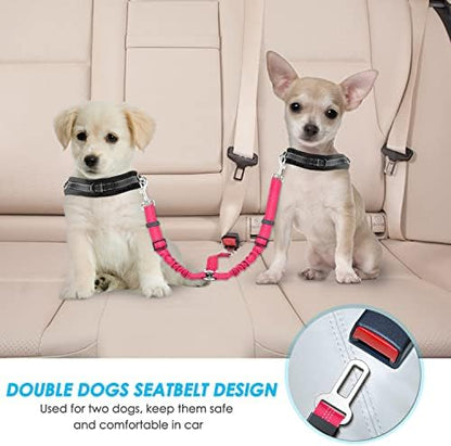 SlowTon Double Dog Seat Belt for Car with Elastic Bungee Buffer, Adjustable - Image 2