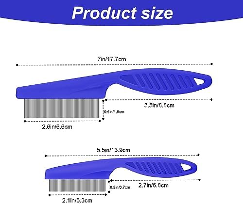 NQEUEPN Pet Hair Comb, 2 in 1 Multifunctional Pet Hair Comb for Grooming and Dehairing, Flea and Tear Stain Removal, Stainless Steel and ABS Material, Pack of 2, Blue - Image 2
