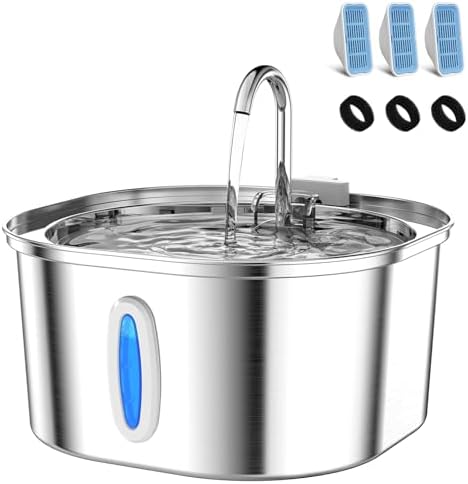 PEKTACO Stainless Steel Cat Water Fountain with 3 Filters, 3.2L/108oz by PEKTACO