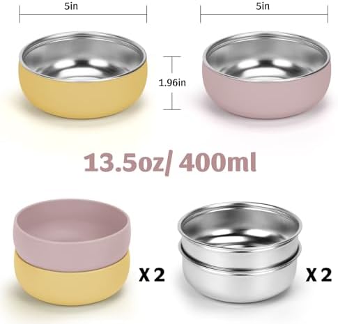 Kitten Food Bowls 2 Pack, Stainless Steel Cat Food and Water Bowl Set with Anti-Slip Silicone Bottom, 5 '' Wide Thick & Heavy Duty Metal Pet Bowls for Indoor Cats - Image 4
