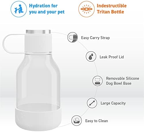 Asobu Buddy Bottle a Stainless Steel Insulated Water Bottle for with Removable Dog Water Bowl and Dog Food and Treat Storage Bowl (White, Tritan 50 oz Water Bottle with Bowl) - Image 2