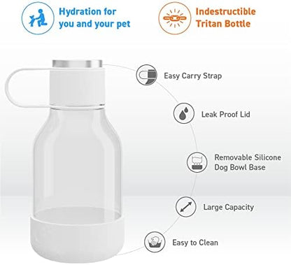 Asobu Buddy Bottle a Stainless Steel Insulated Water Bottle for with Removable Dog Water Bowl and Dog Food and Treat Storage Bowl (White, Tritan 50 oz Water Bottle with Bowl) - Image 2