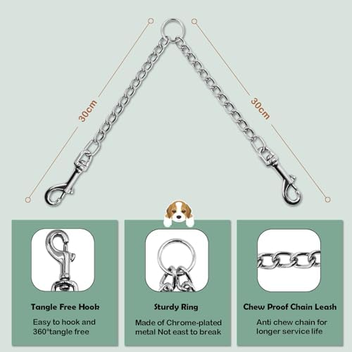 Metal Double Dog Leash Chew Proof Chain Leash 2 Way No Tangle Coupler Anti Chew Dog Leash Extension Splitter Lead for 2 Small Medium Dogs Walking (60cm) - Image 4