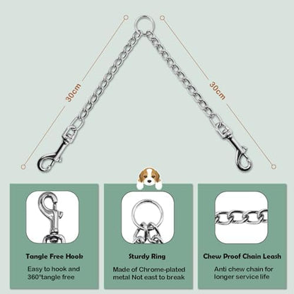 Metal Double Dog Leash Chew Proof Chain Leash 2 Way No Tangle Coupler Anti Chew Dog Leash Extension Splitter Lead for 2 Small Medium Dogs Walking (60cm) - Image 4