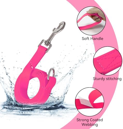Waterproof Dog Leash, 5/6 FT Durable Odor-Proof Dog Leashes with Strong Metal Hooks Fits Small Medium or Large Dogs (Pink, 6FT - 1 inch Width) - Image 2