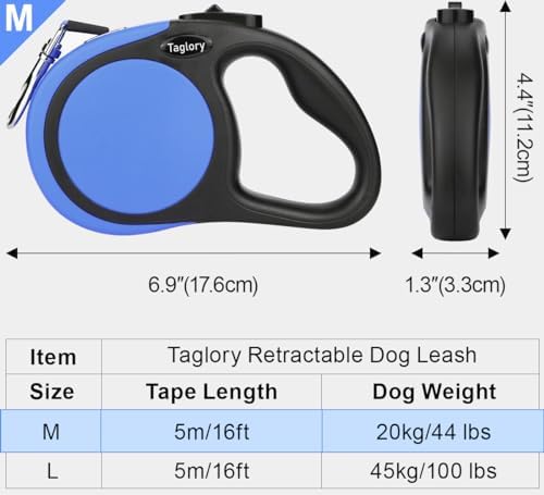 Taglory Retractable Dog Leash, One-Handed Brake, 16ft, Up to 44 lbs, Blue - Image 4