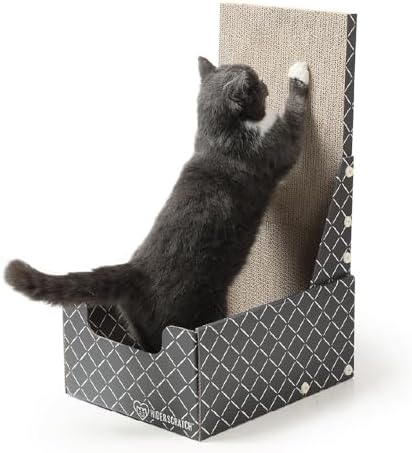 Hide & Scratch Cardboard Cat Scratcher Box & Bed Dark Grey Vertical L Shape by HideScratch