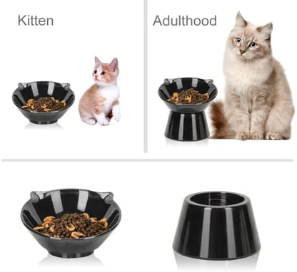 Detachable Elevated Cat Bowls, 15° Tilted Raised Cat Food Bowl Anti-Vomiting,Whisker Friendly, Large Adjustable Cat Dishes for Protecting Spine, Adult Kitten (Black) - Image 3