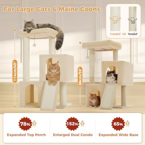 PAWZ Road Large Cat Tree, 45" Heavy Duty Cat Tower with Dual Condos, Beige - Image 5