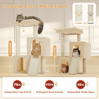 PAWZ Road Large Cat Tree, 45" Heavy Duty Cat Tower with Dual Condos, Beige - Image 5