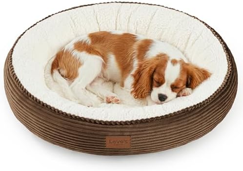 Love's cabin Round Donut Cat and Dog Cushion Bed, 30in Pet Bed for Medium or Large Dogs, Anti-Slip & Water-Resistant Bottom, Soft Durable Fabric Pet Beds, Washable Calming Cat Bed, Dark Brown by Lovescabin